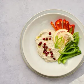 Baba Ganoush with pomegranate seeds and bell pepper