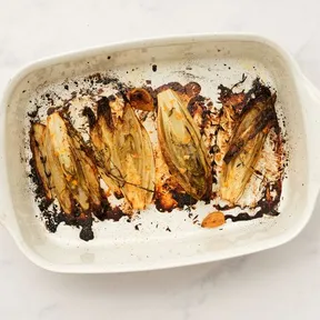 Photo of a casserole with caramelized endive with orange