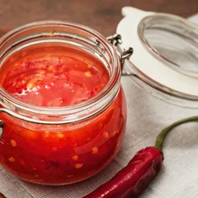 Photo of a jar of homemade sweet chili sauce